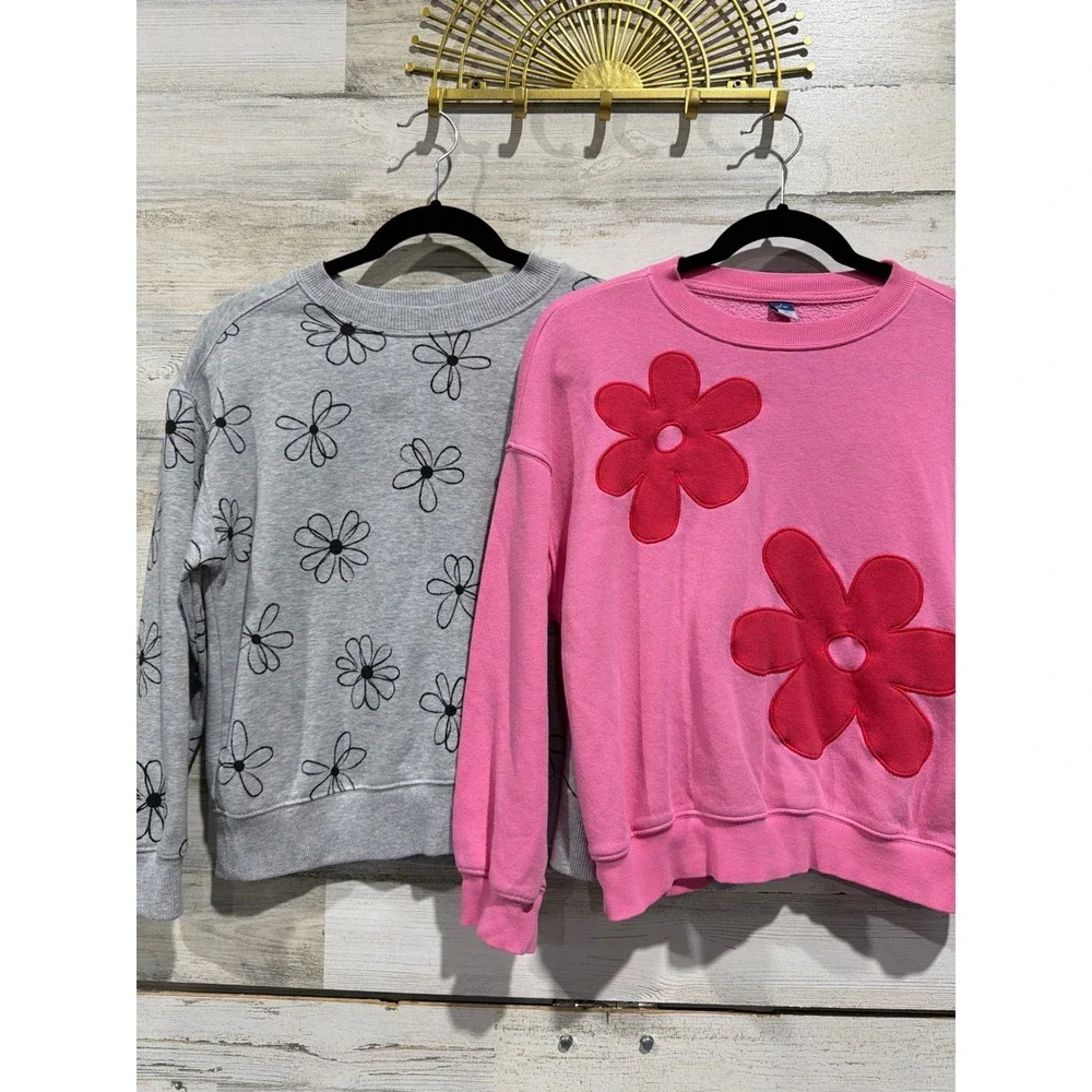 Old Navy Wonder Nation Sweatshirt Bundle Girls 10/12 Pink Gray Floral Core EUC